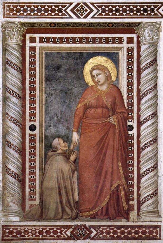 Nell’affresco, il vescovo Pontano, committente della Cappella della Maddalena (Basilica Inferiore di San Francesco in Assisi), ai piedi della Maddalena